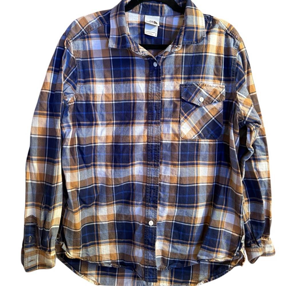 The North Face Blue and Tan Plaid Shirt